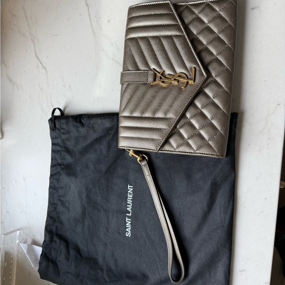 Saint Laurent Metallic Quilted Wristlet - Gold and Silver